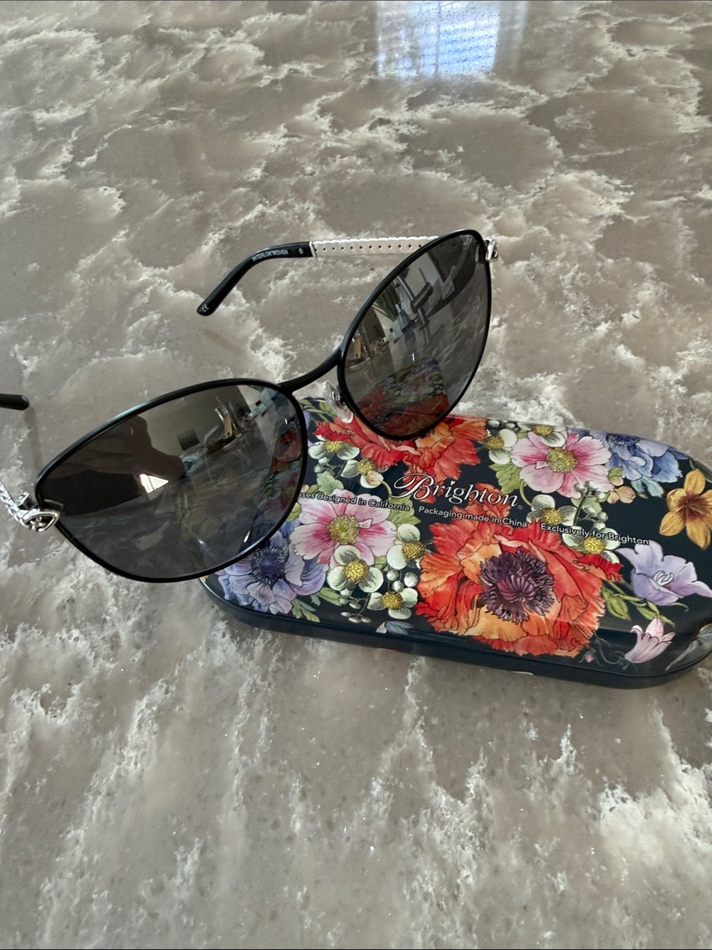 Brighton Black Aviator Sunglasses with Floral Case
